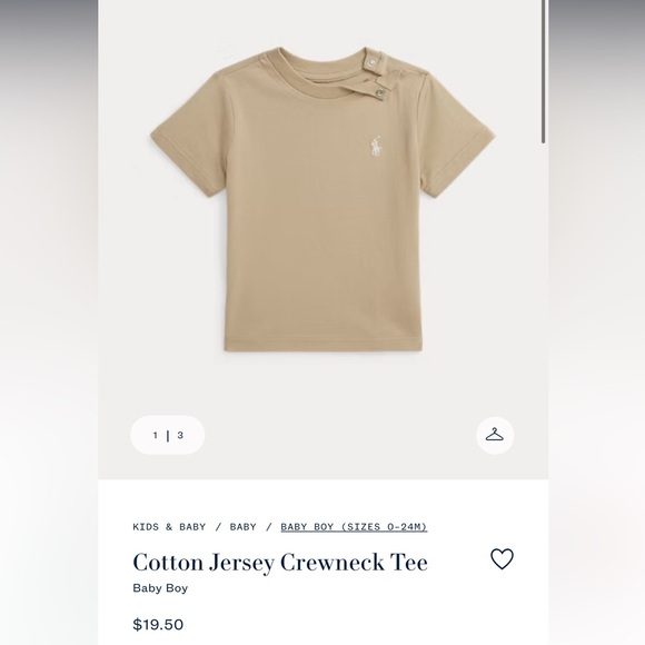 Cotton Jersey Crewneck Tee for baby boy size - Picture 1 of 2